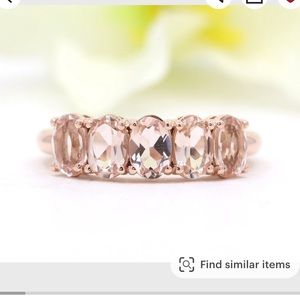 14K Peachy 5 stone morganite wedding band in rose gold oval Morganites